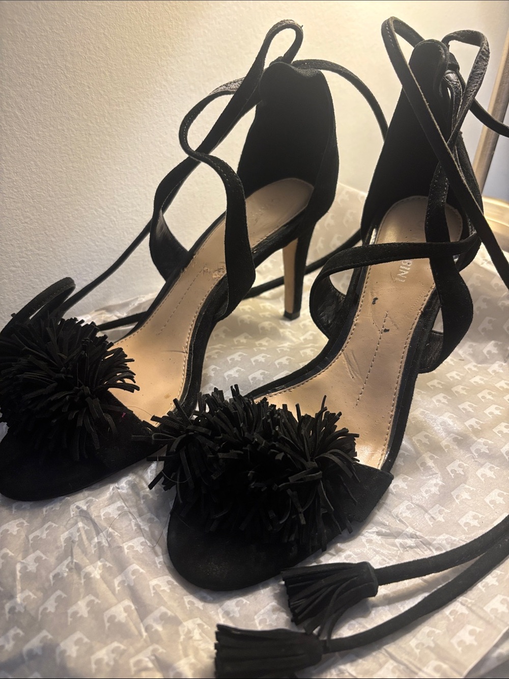 Gianni Bini Black Pom-Pom Lace-Up High Heels